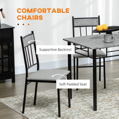 HOMCOM Five-Piece Marble Effect Dining Table Set - Grey/Black