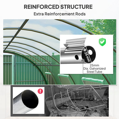 Outsunny Polyethylene Upgraded Structure Walk-in Polytunnel Greenhouse, 6 x 3 m, Green