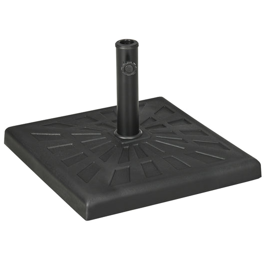 Outsunny 19kg Resin Garden Parasol Base Holder, Square Outdoor Market Umbrella Stand Weight for Poles of Φ32mm, Φ38mm, and Φ48mm, Black