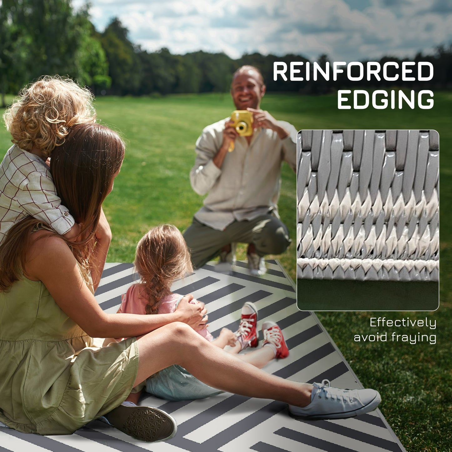 Outsunny Plastic Straw Reversible RV Outdoor Rug with Carry Bag, 182 x 274cm, Grey and Cream--ChewyGames-ChewyGames