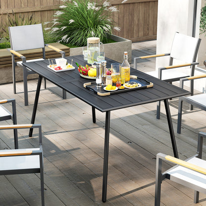 Outsunny Rectangle Garden Table with Slat Top, Steel Frame, Outdoor Table for 6 Person, 150 x 80 x 74 cm, Black--ChewyGames-ChewyGames