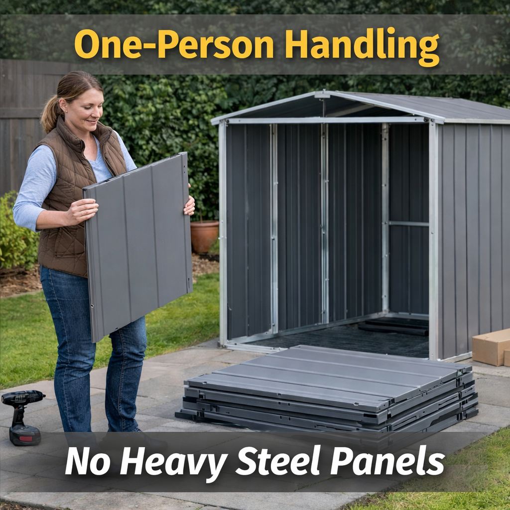 Outsunny 6x4.5ft Garden Storage Shed, Lockable Shed for Small Terraced Gardens with Double Doors, Window, Vent and Plastic Roof, Low Maintenance, Grey