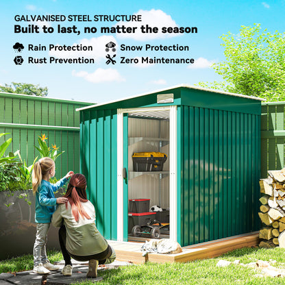 Outsunny 7 x 5ft Galvanised Metal Shed with Sliding Door and Water-Resistant Roof - Green