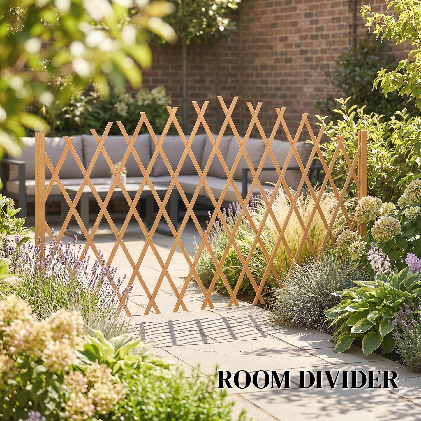 Outsunny 2 Pack Expanding Fence Panels, Wooden Freestanding Garden Fence with Stable Feet, 180 x 30 x 103cm, Brown
