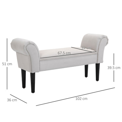 HOMCOM End of Bed Bench, Upholstered Window Seat with Arms and Wooden Legs, Modern Shoe Bench for Entryway, Living Room, Bedroom, Greyish White