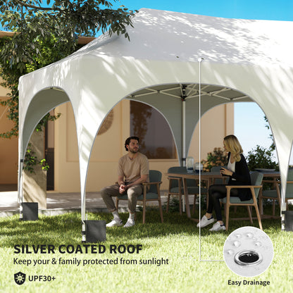 Outsunny 3 x 6m Pop Up Gazebo Shelter with Sides, 6 Sandbags, Peak Top Garden Party Tent Marquee with Carry Bag, Light Grey/White