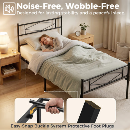 HOMCOM 3ft Single Bed Frame with Headboard and Footboard, Metal Platform Bed Frame with 32 cm Underbed Storage, Black