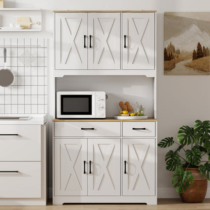 HOMCOM 175 cm Tall Kitchen Pantry Cabinet with Microwave Stand, Freestanding Pantry Cupboard, White