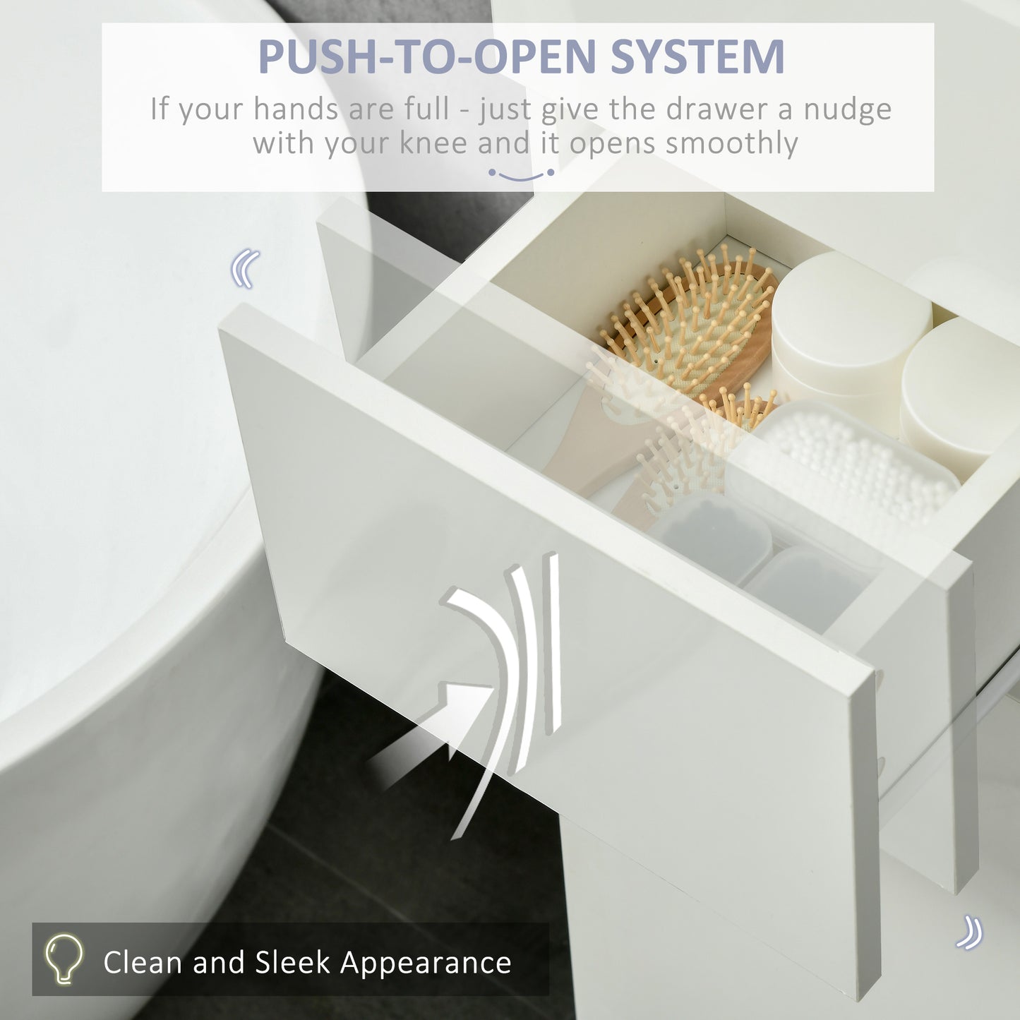 kleankin Luxury Tall Bathroom Cabinet with High Gloss Panel, Sleek White Bathroom Cabinet with Push-to-Open Door, White