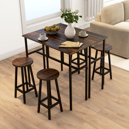 HOMCOM 6-Piece Bar Table Set, Counter Height Kitchen Dining Set with 2 High Tables & 4 Stools, Space Saving Compact Bar Furniture for Small Kitchens and Flats, Multiple Arrangements, Rustic Brown
