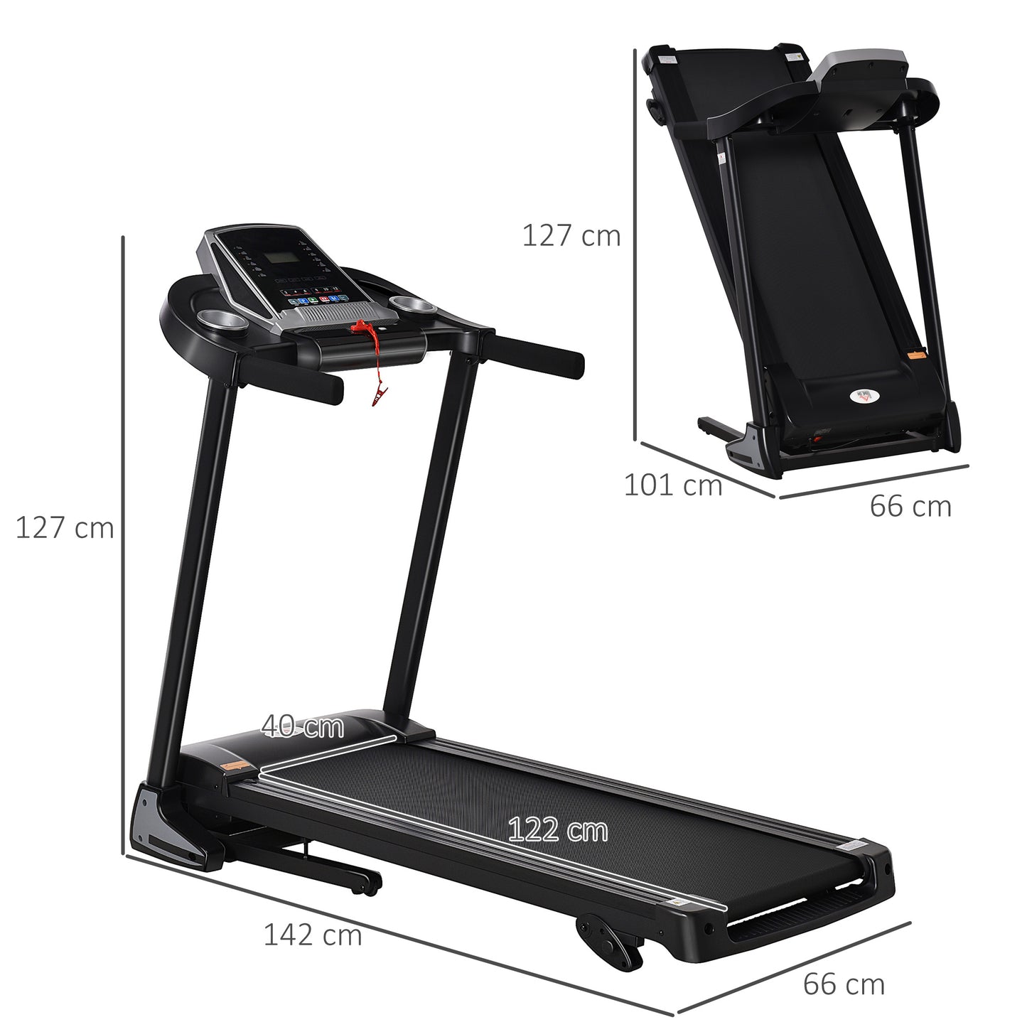 HOMCOM Folding Treadmill, Compact Running Machine with LED Display, Drink & Phone Holder for Home Workout