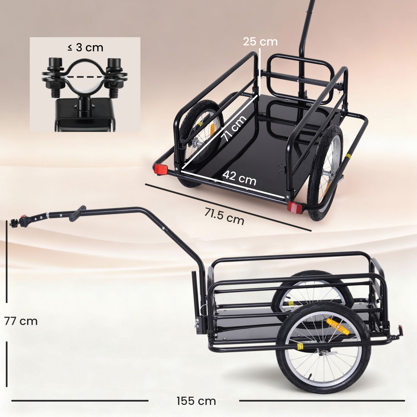 HOMCOM Bike Cargo Trailer Bicycle Trailer Cargo Storage Cart w/ Hitch Cycling Camping Luggage Storage Carrier Transport Steel Black