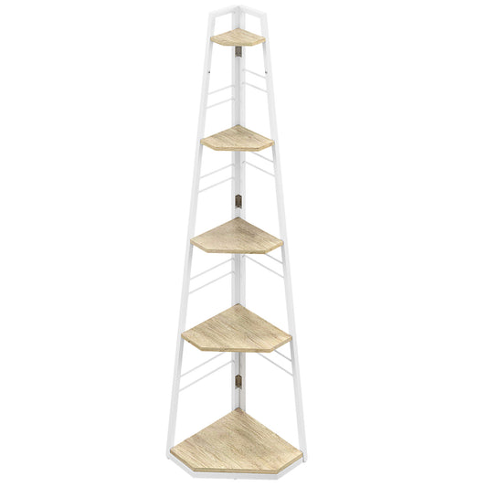 HOMCOM Five-Tier Corner Shelf - White/Wood-Effect