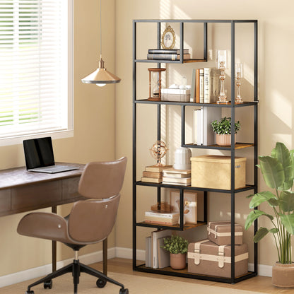 HOMCOM Industrial Bookcase Shelf, 6 Tier Metal Shelving, Storage Shelves for Living Room, Home Office, Bedroom, Rustic Brown