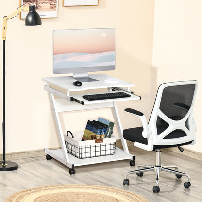 HOMCOM Movable Computer Desk with 4 Moving Wheels and Keyboard Tray White