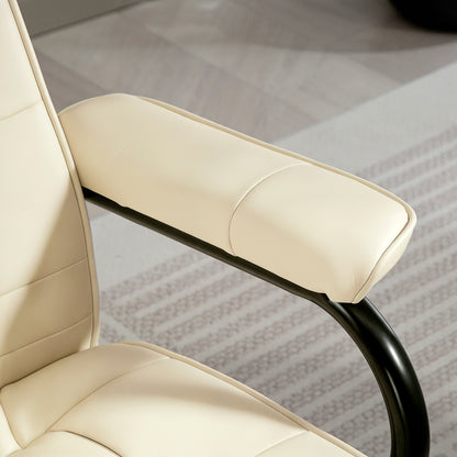 HOMCOM Swivel Recliner Chair and Footstool, Faux Leather Massage Recliner Armchair with Remote Control and Round Wrapped Base, Cream White