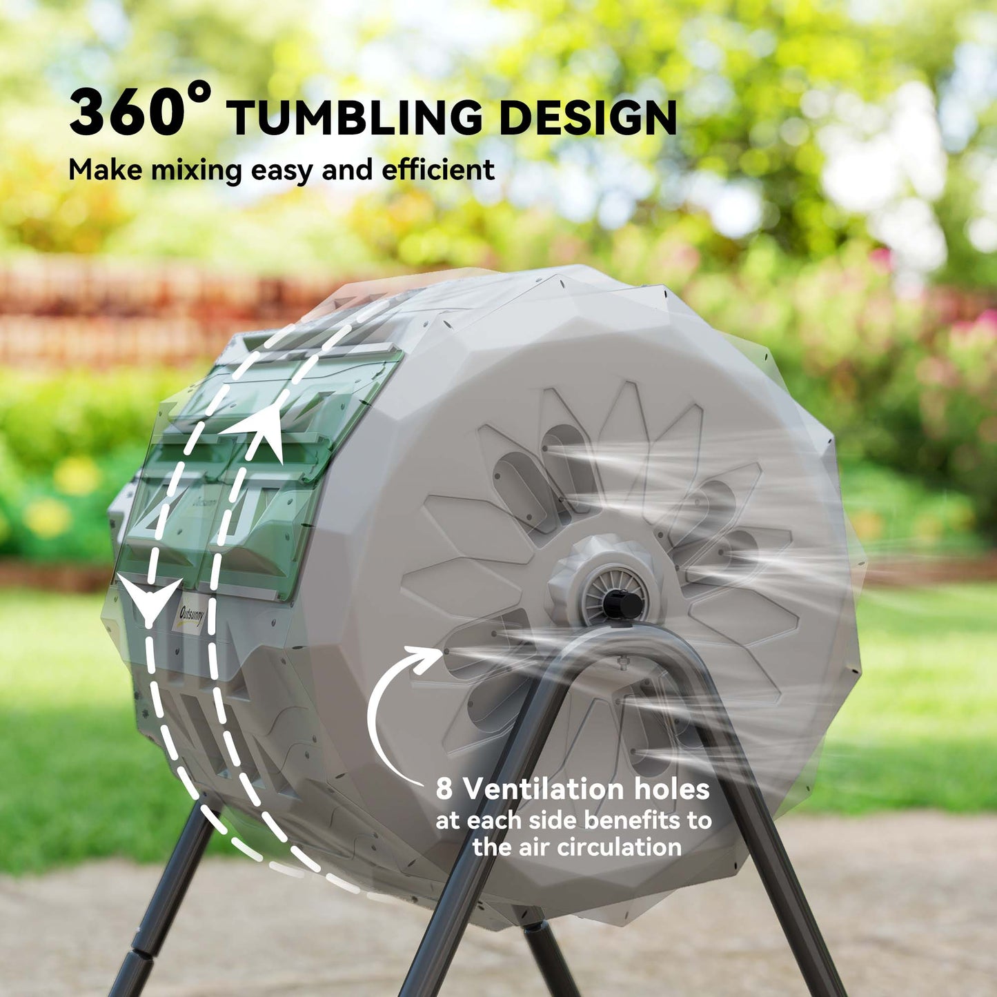 Outsunny 160L 360° Rotating Dual Chamber Composter - Grey