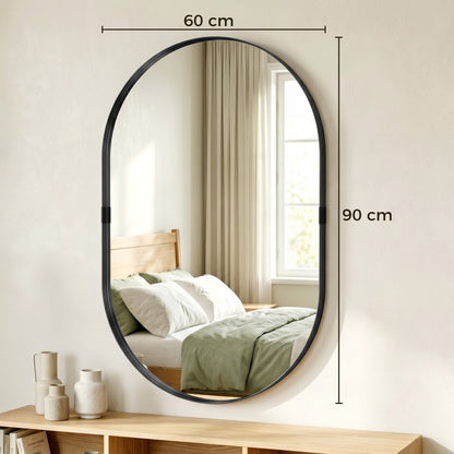 HOMCOM Wall Mirror, Bathroom Mirror with Elevated Aluminium Alloy Frame, 60 x 90 cm, Black