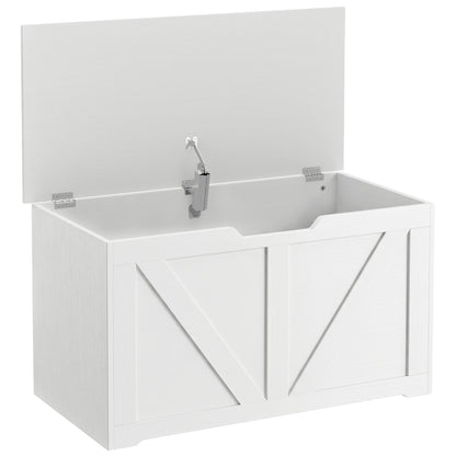 HOMCOM 100L Home Storage Box, with Safety Hinge - White Wood-Effect