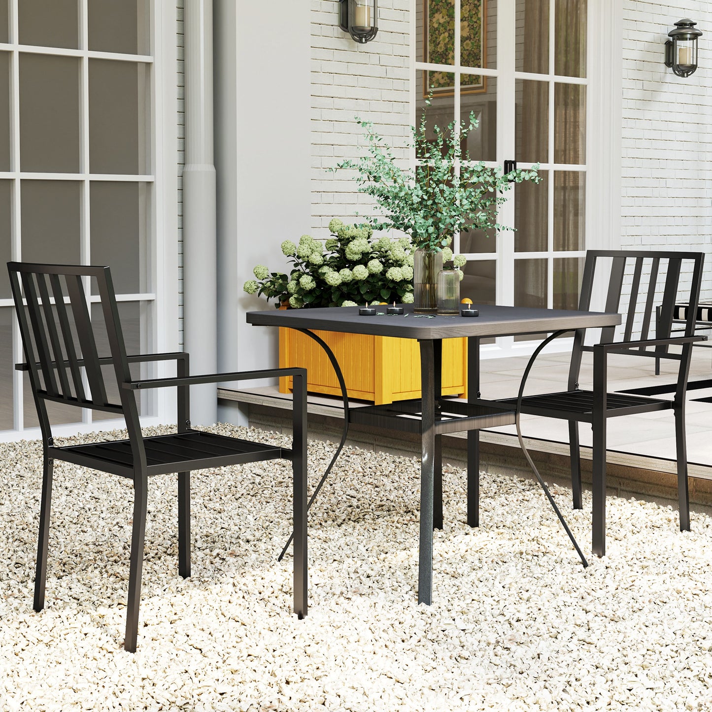 Outsunny Set of Two Minimal Metal Garden Chairs - Black