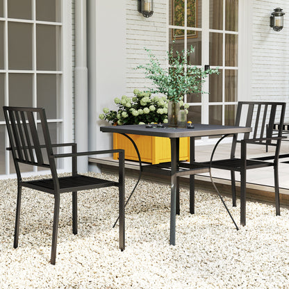 Outsunny Set of Two Minimal Metal Garden Chairs - Black
