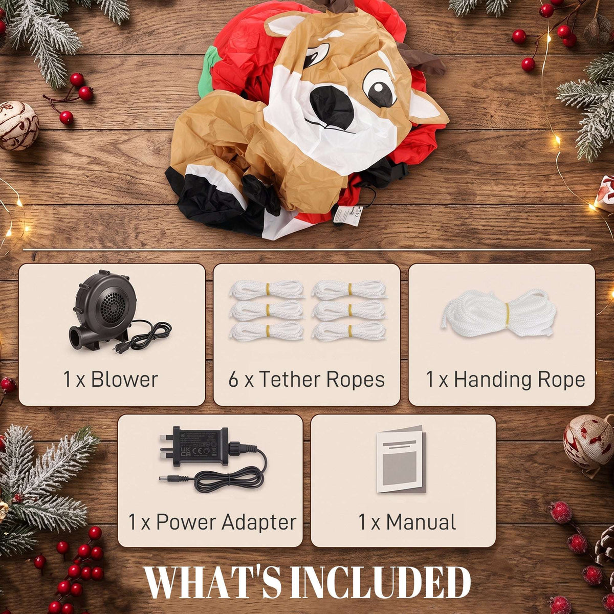 Outsunny 9.3ft Giant Christmas Inflatable Hanging Santa Claus Sitting w/ Reindeer, Gift Box