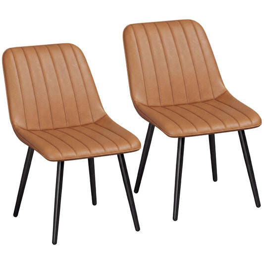 HOMCOM Faux Leather Upholstered Kitchen Chairs, Modern Dining Chairs Set of 2 with Metal Legs for Dining Room, Brown