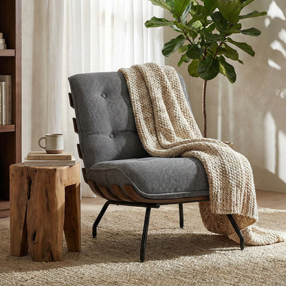 HOMCOM Accent Chair, Linen-look Fabric Reading Chair with Spring Cushion, Slatted Support, Steel Frame, Dark Grey