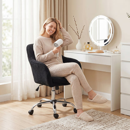 HOMCOM Modern Makeup Vanity Chair, Snow Flannel Office Chair with Tub Back, Black
