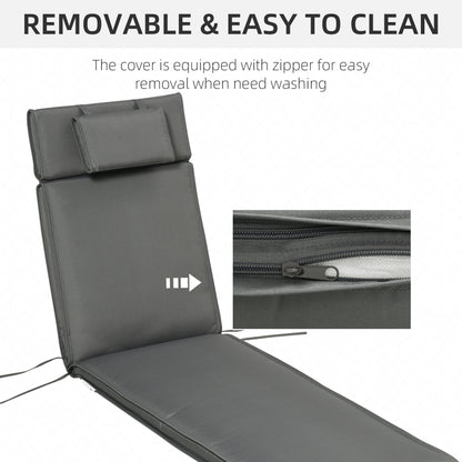 Outsunny Garden Sun Lounger Cushion Replacement Soft Sunbed Reclining Chair Relaxer Pad with Pillow, Cushion ONLY - Grey