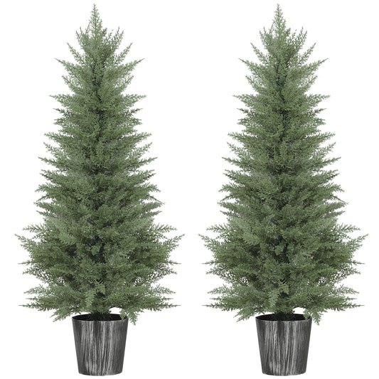 HOMCOM 135cm Artificial Cypress Trees Set of 2, UV Resistant Artificial Plants with Decorative Pot, Fake Plants for Indoor Outdoor Decor, Green--ChewyGames-ChewyGames