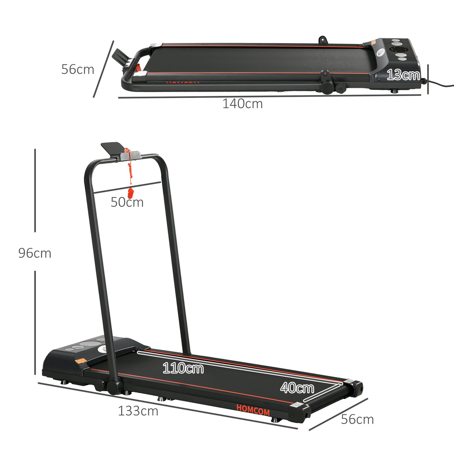 HOMCOM Foldable Walking Treadmill, with LED Display and Wheels, for Home, Office, Gym, Red--ChewyGames-ChewyGames