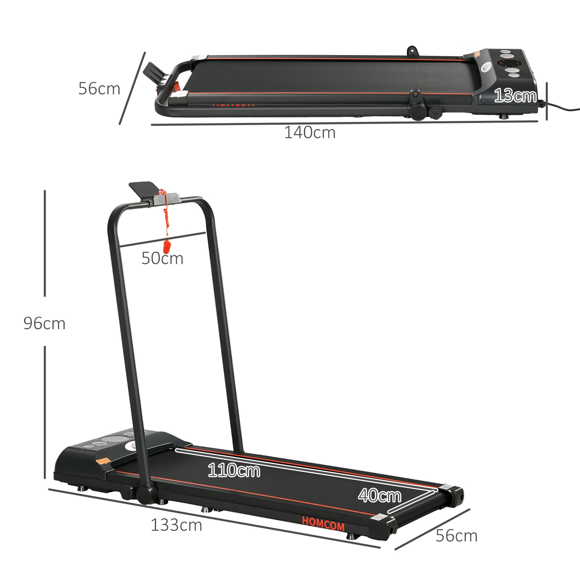 HOMCOM Foldable Walking Treadmill, with LED Display and Wheels, for Home, Office, Gym, Red--ChewyGames-ChewyGames