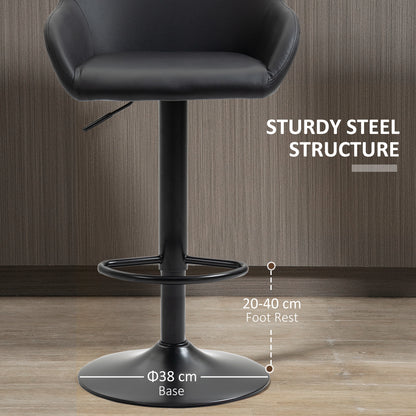 HOMCOM Adjustable Bar Stools Set of 2, Swivel PU Leather Barstools with Backrest & Footrest, Black