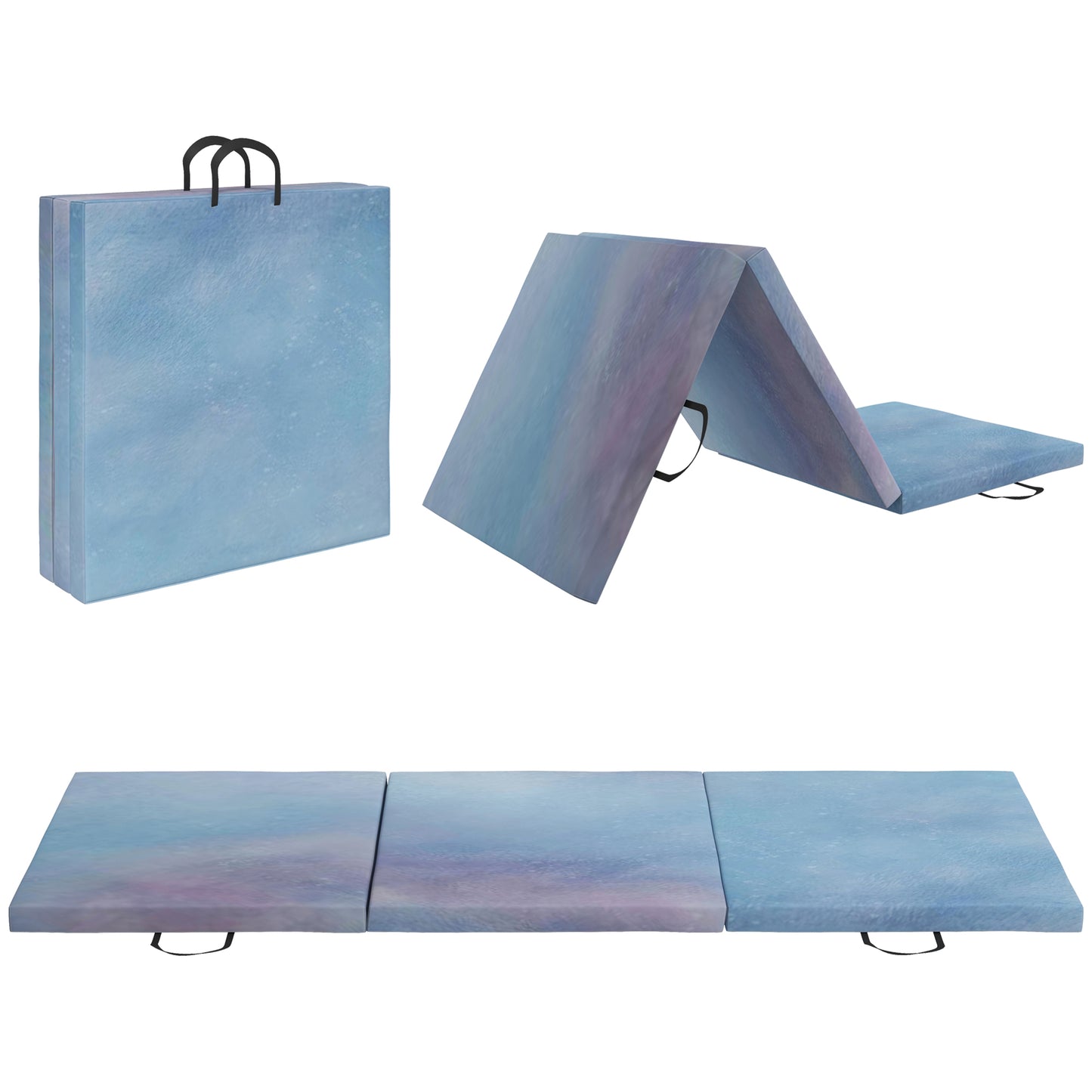 HOMCOM 6FT Foldable Gymnastics Mat, Tri-Fold 2" Thick Crash Mat with Carry Strap Handles for Home Training, Sky Blue