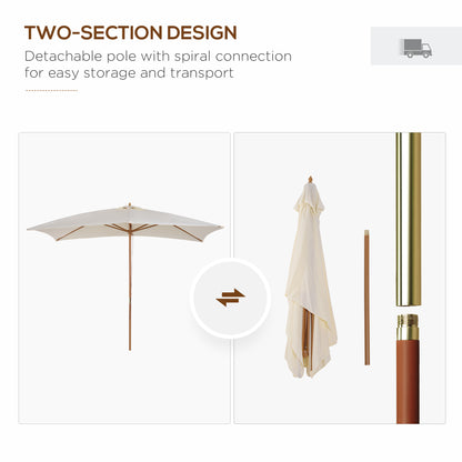 Outsunny 2 x 3m Wooden Garden Parasol Umbrella Outdoor Sun Shade Canopy, Cream White