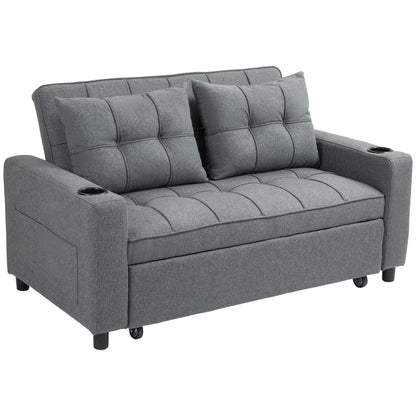 HOMCOM 2 Seater Sofa Bed Pull-Out Sofa Bed for Small Space - Charcoal Grey