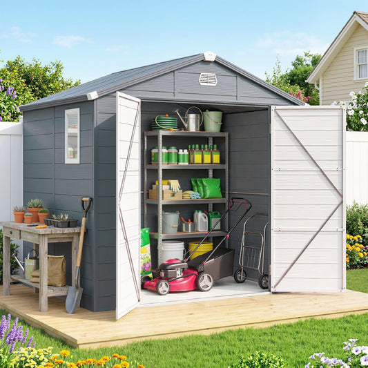 Outsunny 7.9ft x 6.2ft Aluminium Frame and Plastic Wall Shed, with Foundation - Grey
