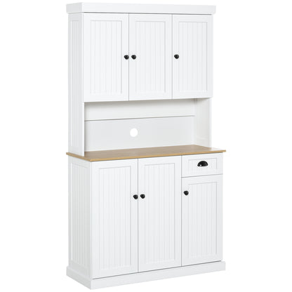 HOMCOM 180cm Freestanding Kitchen Cabinet, Modern Storage Cupboard with Open Countertop, Drawer and 6 Doors, White