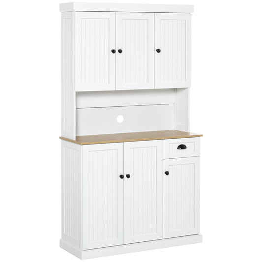 HOMCOM 180cm Freestanding Kitchen Cabinet, Modern Storage Cupboard with Open Countertop, Drawer and 6 Doors, White