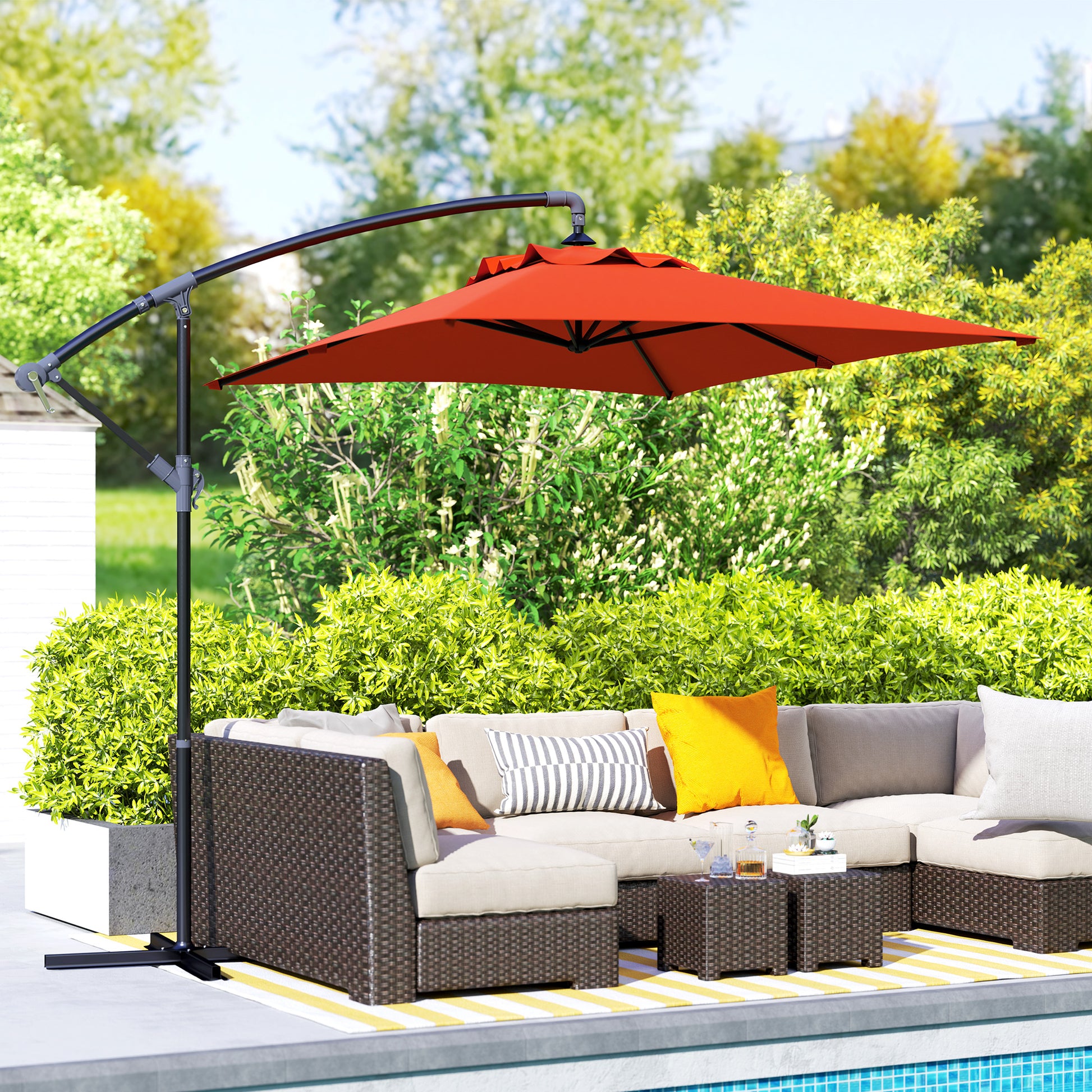 Outsunny 3(m) Cantilever Overhanging Parasol, with Cross Base - Orange--ChewyGames-ChewyGames
