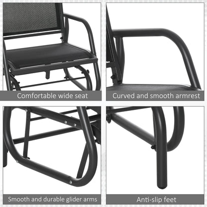 Outsunny Outdoor Garden Glider Chair, Metal Frame Single Armchair Swing Seater w/ Breath Mesh Fabric Seat, Curved Backrest, Armrests, for Living Room, Patio, Porch, Dark Grey