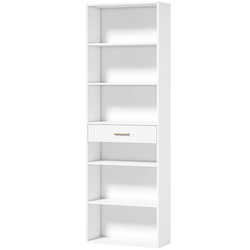 HOMCOM Bookcase Narrow Tall Space-Saving Bookshelf Drawer Open Shelves 60 x 24 x 182 cm White