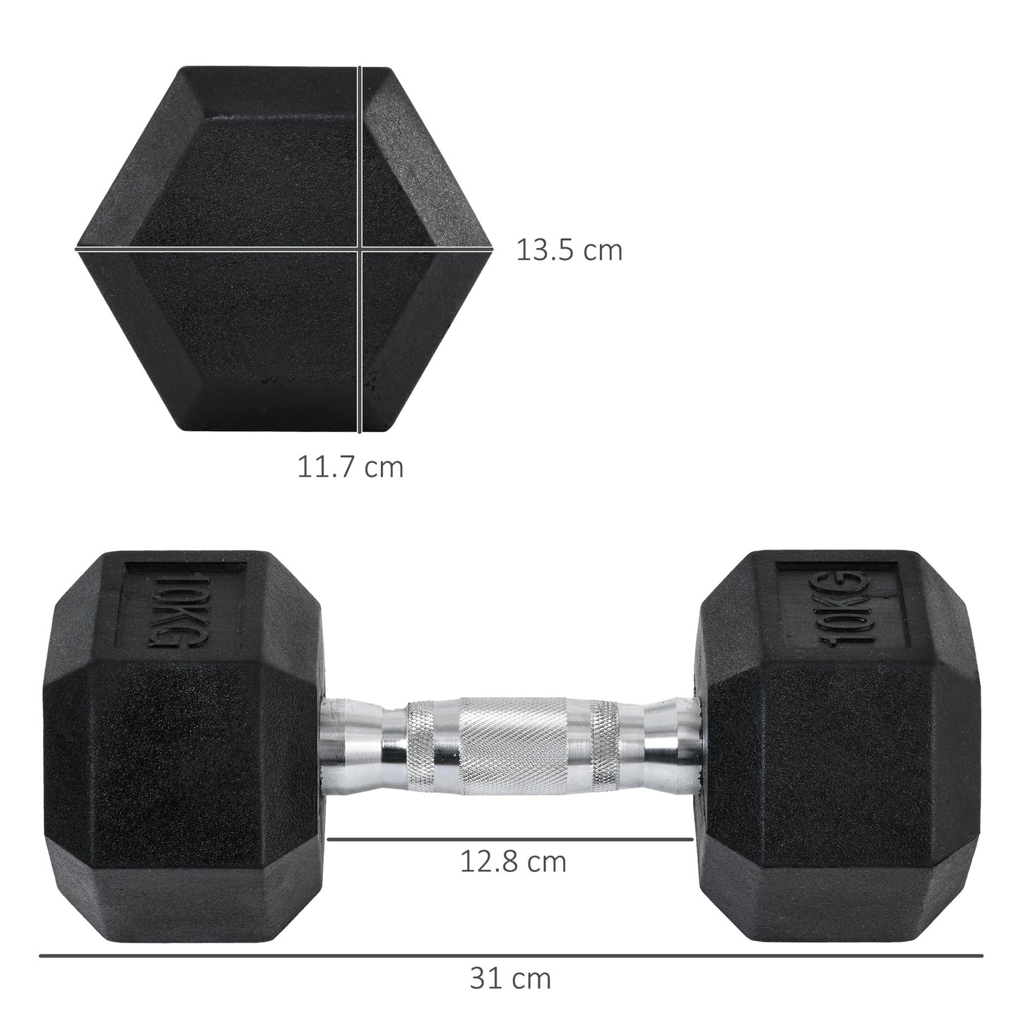 HOMCOM 2x10kg Hex Dumbbells Set Rubber Dumbbells Weight Lifting Equipment Fitness Home Gym--ChewyGames-ChewyGames