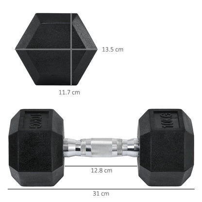 HOMCOM 2x10kg Hex Dumbbells Set Rubber Dumbbells Weight Lifting Equipment Fitness Home Gym--ChewyGames-ChewyGames
