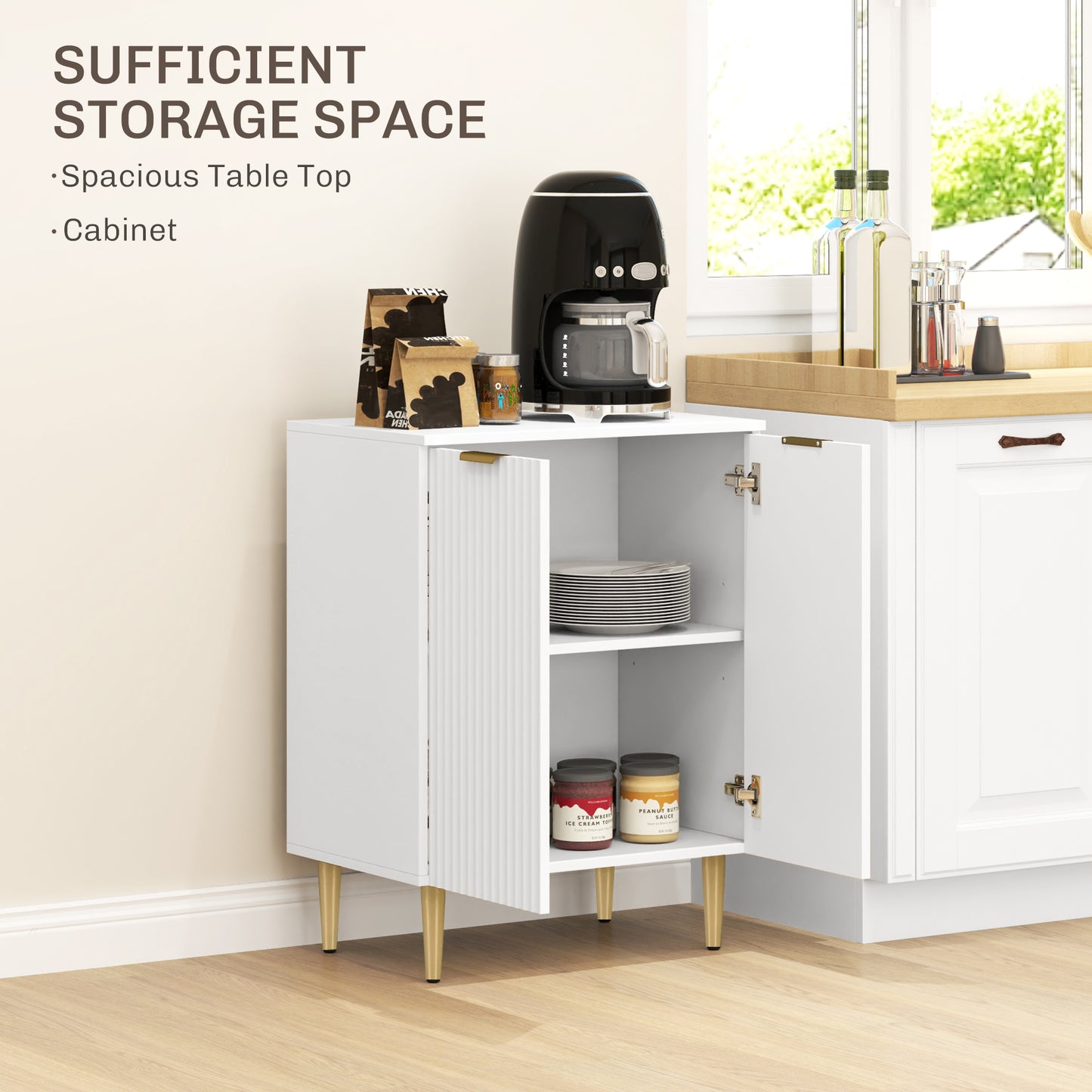 HOMCOM Adjustable Shelf Sideboard - White-Sideboards-ChewyGames-ChewyGames