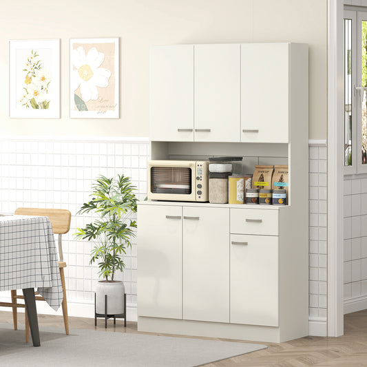 HOMCOM Freestanding Kitchen Pantry Storage Cabinet with Adjustable Shelves & Middle Worktop - White