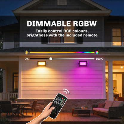 Outsunny 32W LED Floodlights, Linkable 4-Pack Landscape Lighting with Remote Control, RGB Colour Changing, UK Plug, Black