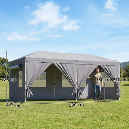 Outsunny 3 x 6 m Pop Up Canopy with UV50+ Protection Garden Gazebo with 6 Sidewalls, Dark Grey