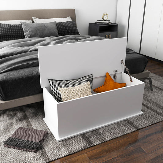 HOMCOM 113L Storage Chest, Storage Box with Flip-Top Lid and 2 Safety Hinges, Storage Trunk for Living Room, Entryway, 100 x 40 x 40 cm, White--ChewyGames-ChewyGames